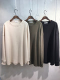 Waffle Knit Long Sleeve Top – Relaxed Fit Cotton Blend Tee