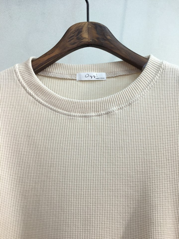 Waffle Knit Long Sleeve Top – Relaxed Fit Cotton Blend Tee