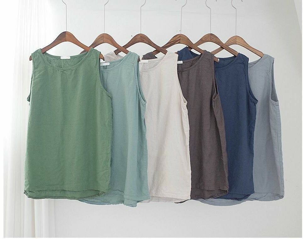 SUMMER SPECIAL 100% Rustic Linen Loose Fit Sleeveless Blouse