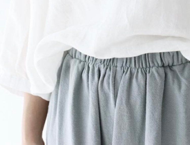 Relaxed Fit Thick Cotton Cropped Trousers | Minimalist Elastic Waist Pants