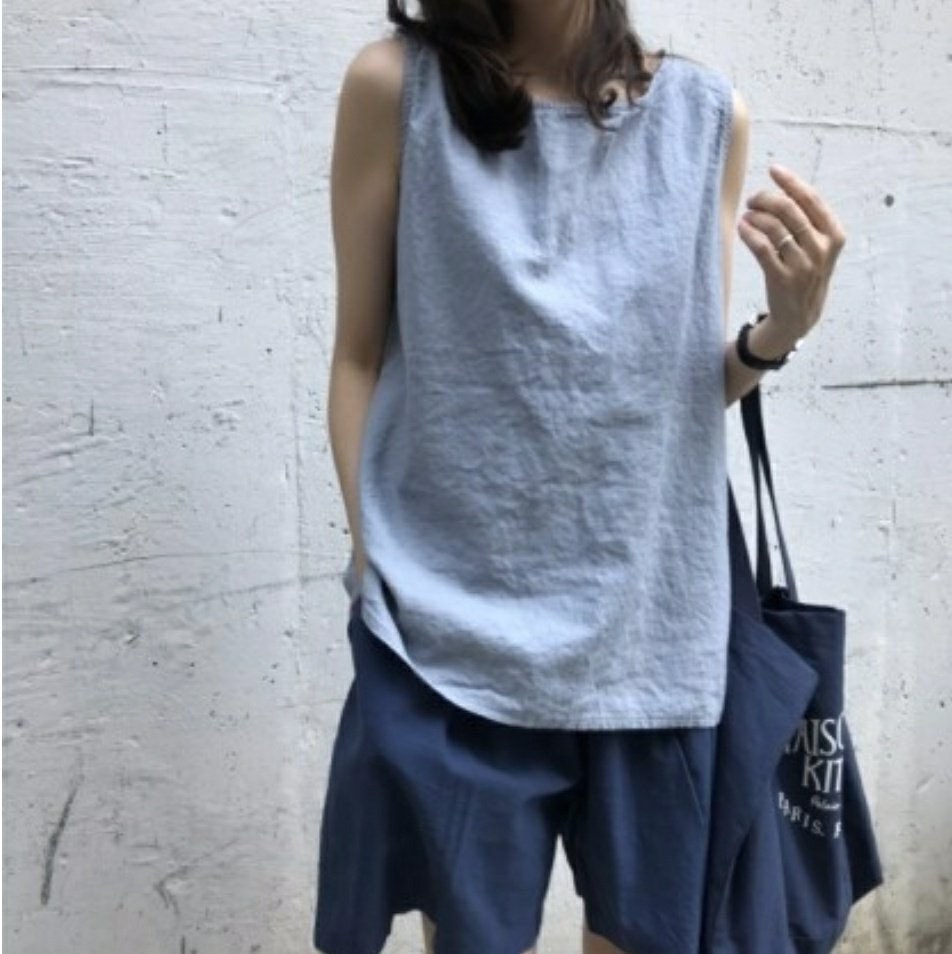 SUMMER SPECIAL 100% Rustic Linen Loose Fit Sleeveless Blouse