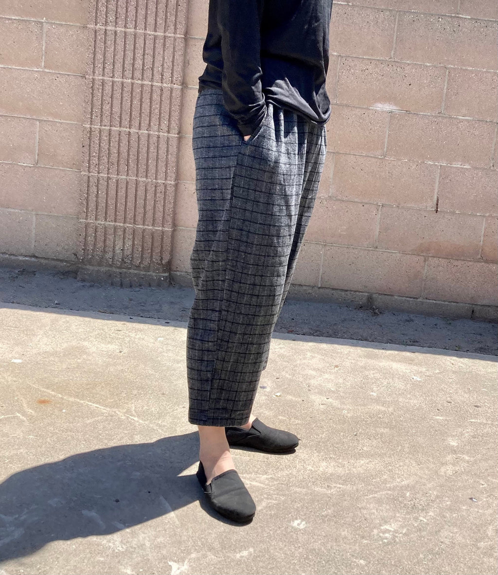 Plaid Wool-like Fabric Baggy Pants, Wide Legs, Winter Warmth