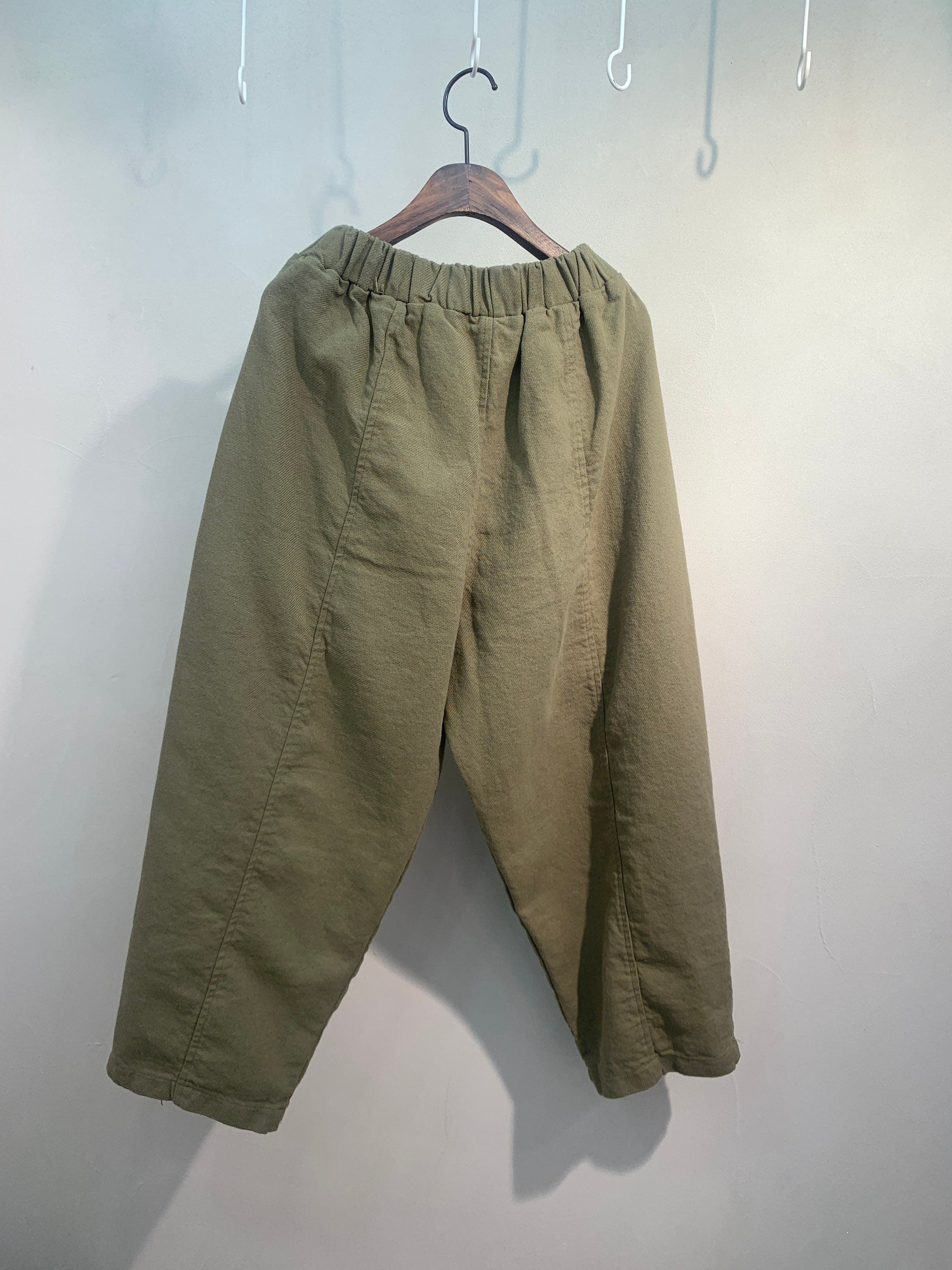 Relaxed Fit Thick Cotton Cropped Trousers | Minimalist Elastic Waist Pants