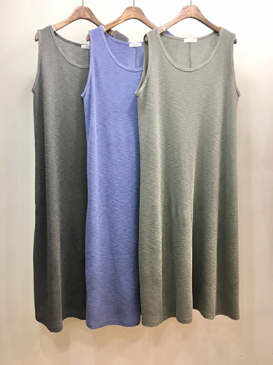 100% Cotton Waffle Knit Sleeveless Dress - Relaxed Fit Midi Tank Dress