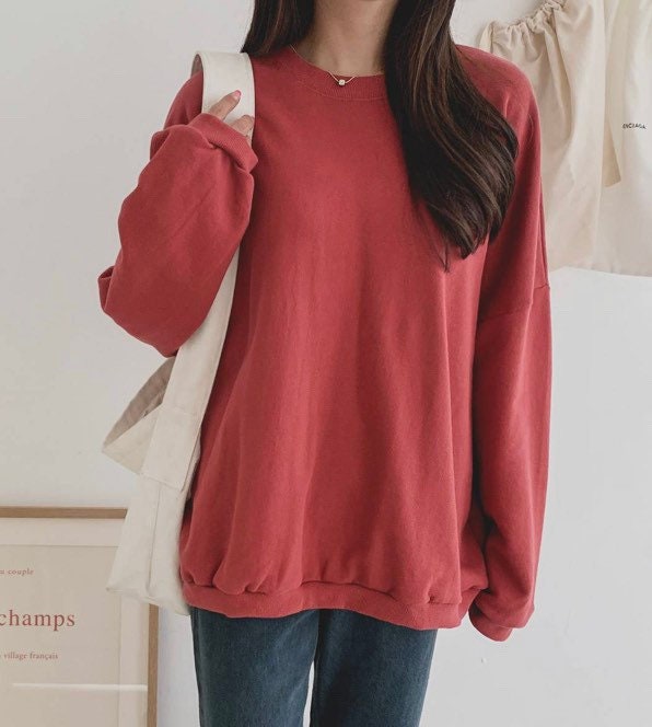 Women’s Loose fit Solid Simple Cotton Sweatshirts for Fall and Spring