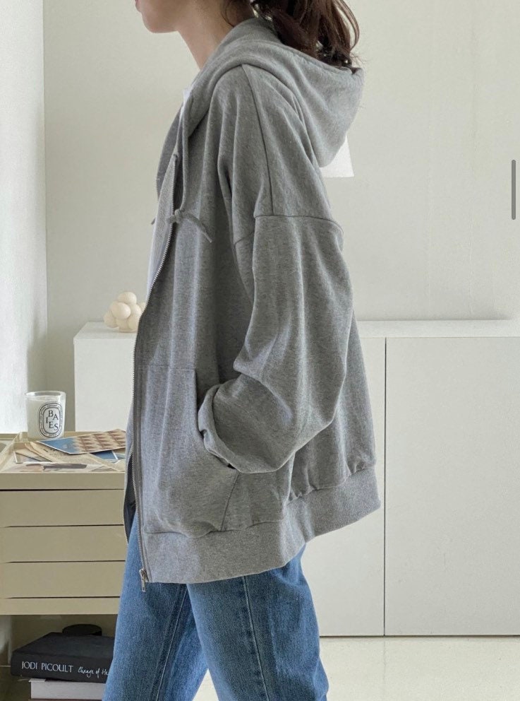 Sweat Cotton Full Zip up Loose Fit Hoodie for SS seasons