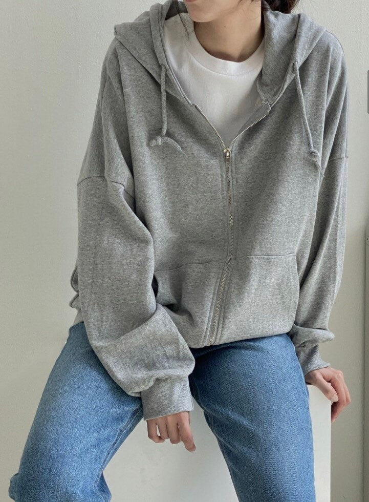 Sweat Cotton Full Zip up Loose Fit Hoodie for SS seasons