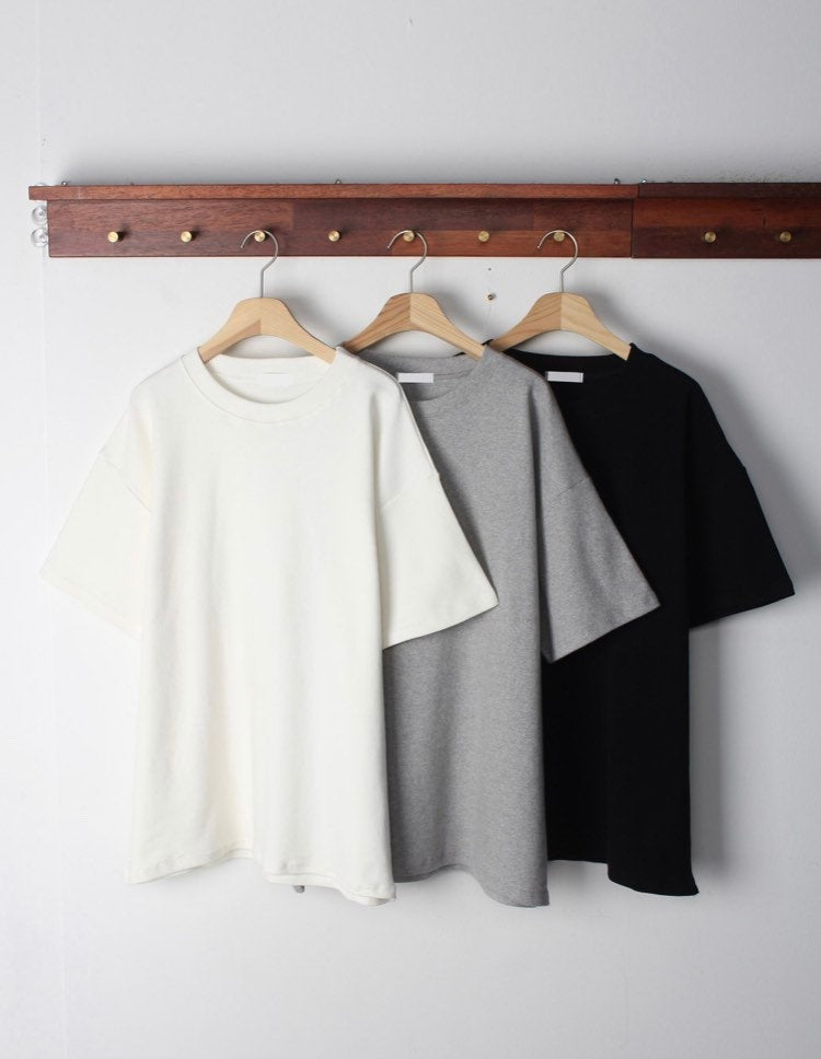 Fleece Cotton Oversized T-Shirts – White, Gray, Black