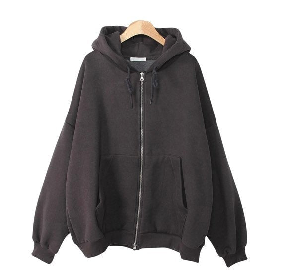 Women’s Overfit Basic Hoodie Full Zipup Fleece Jacket