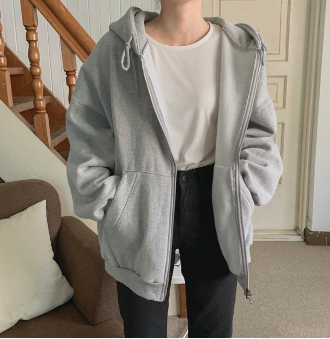 Women’s Overfit Basic Hoodie Full Zipup Fleece Jacket