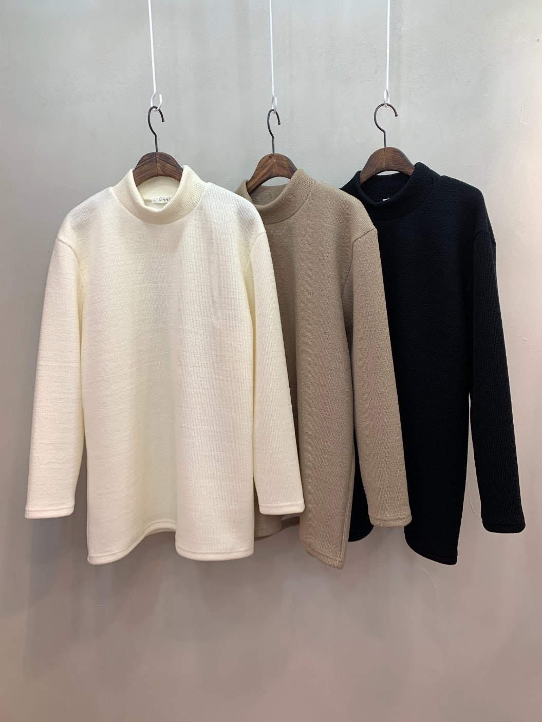 Ribbed Knit Loungewear Set: Mock Neck Top and Tapered Pants; Two Pieces Set