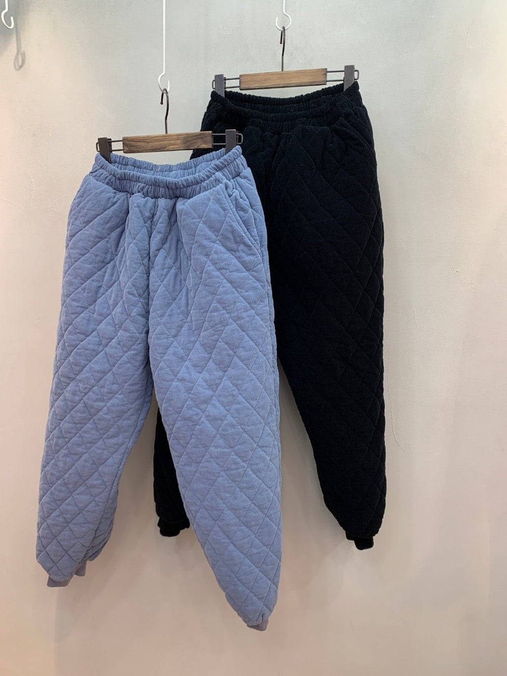 Women’s High Rise Cotton 100% Thick Quilted Padding Deep Pocket Ribbed Hem Baggy Jogger Pants for Winter