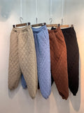 Women’s High Rise Cotton 100% Thick Quilted Padding Deep Pocket Ribbed Hem Baggy Jogger Pants for Winter
