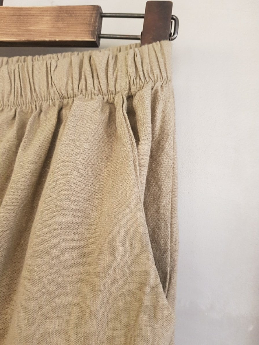 Natural 100% Linen Drop Crotch Jogger - Baggy Yoga Harem Style with Elastic Waist
