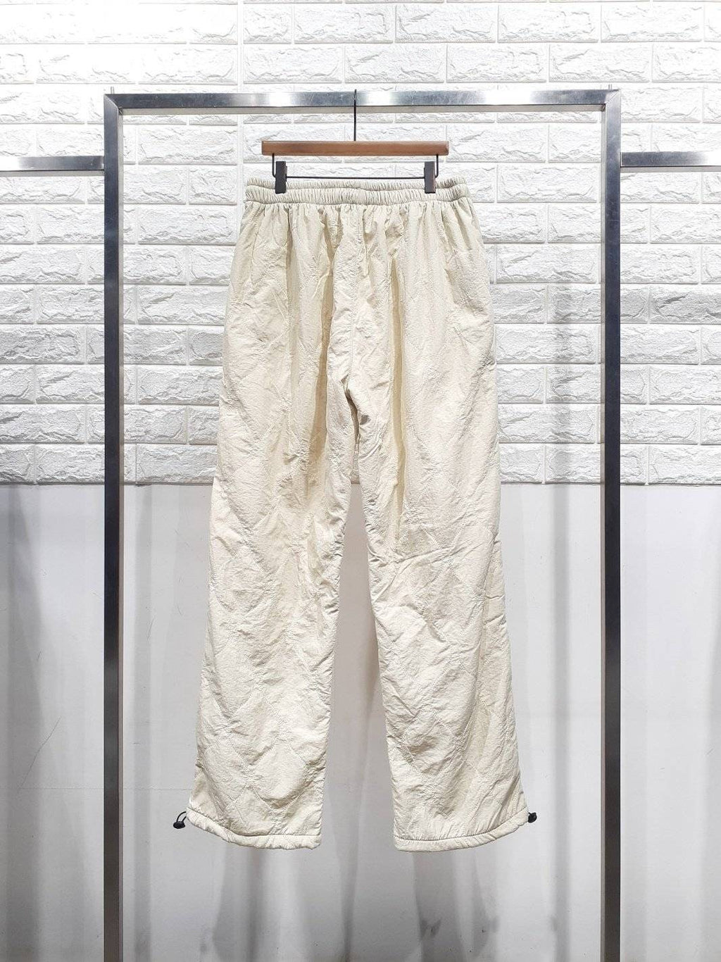 Quilted Padding Jogger Pants: Loose Fit, Drawstring Hem, Nylon Outer, Polyester Inner
