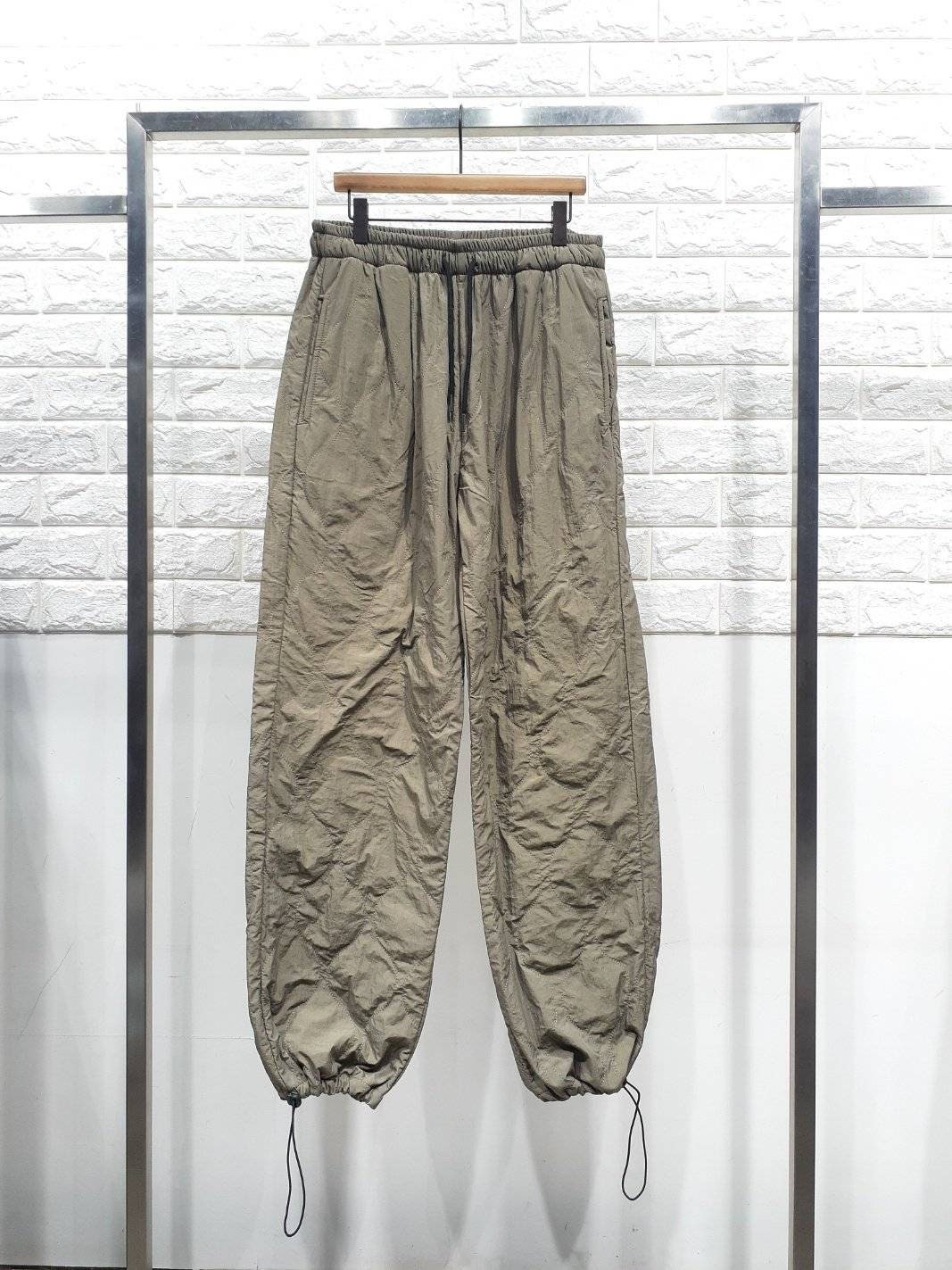 Quilted Padding Jogger Pants: Loose Fit, Drawstring Hem, Nylon Outer, Polyester Inner