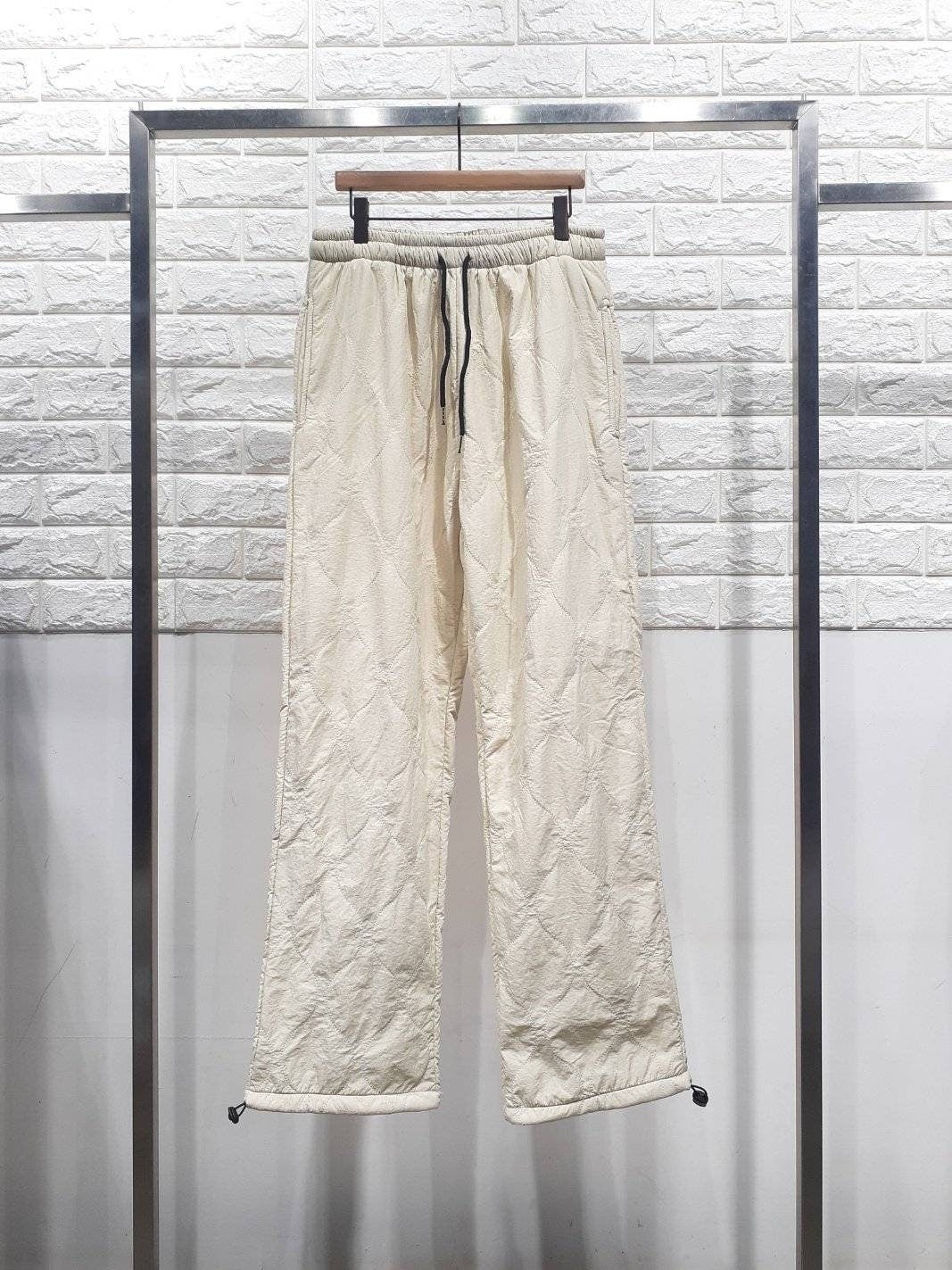 Quilted Padding Jogger Pants: Loose Fit, Drawstring Hem, Nylon Outer, Polyester Inner
