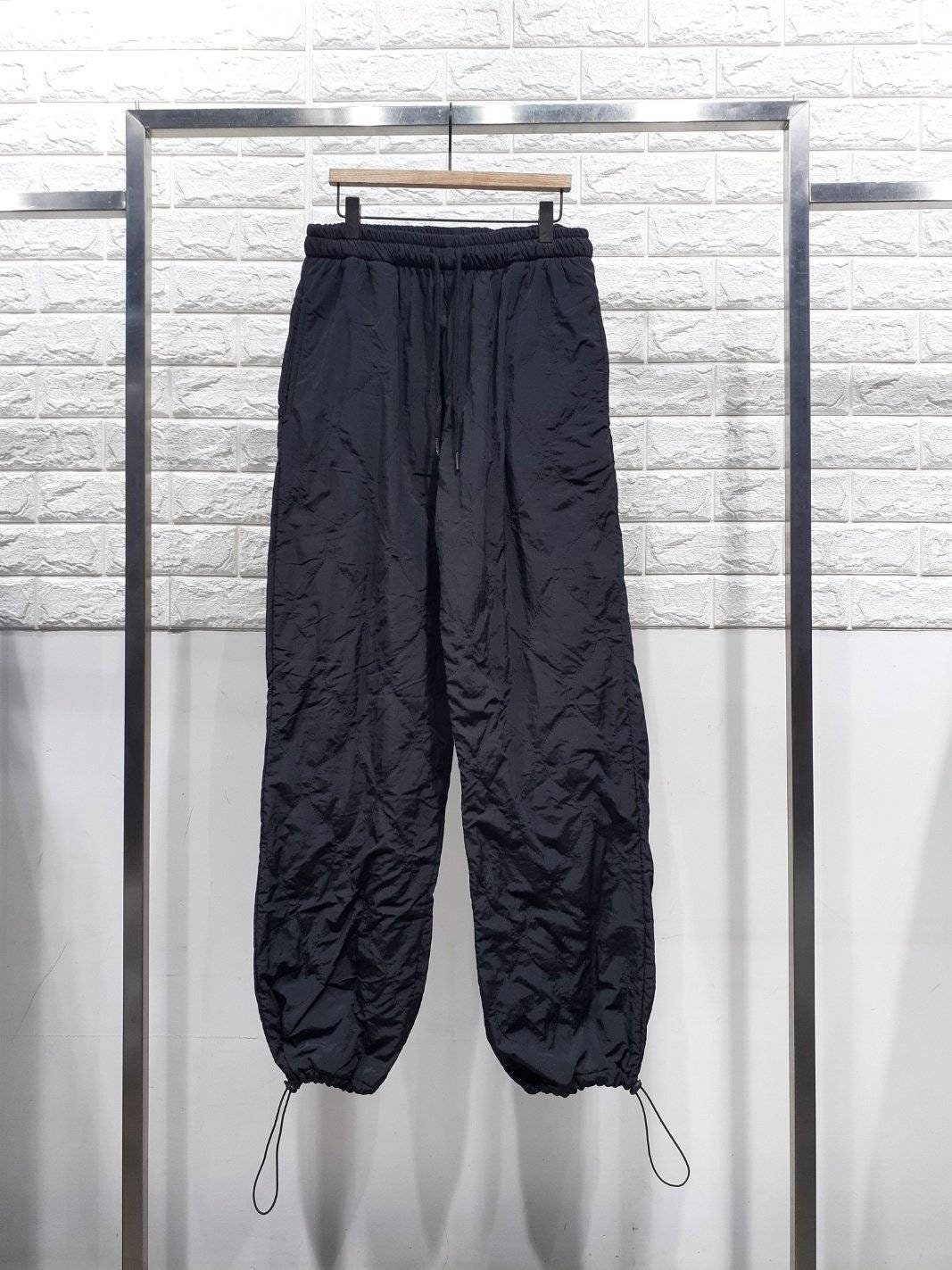 Quilted Padding Jogger Pants: Loose Fit, Drawstring Hem, Nylon Outer, Polyester Inner