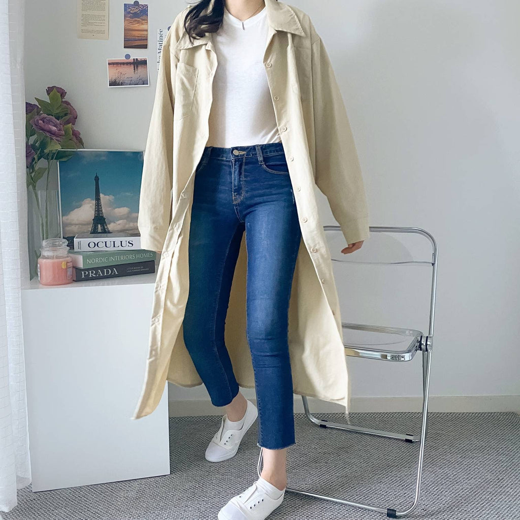 Overfit Button Down Long Shirt Dress Coat – Cotton Blend, Easy Wear