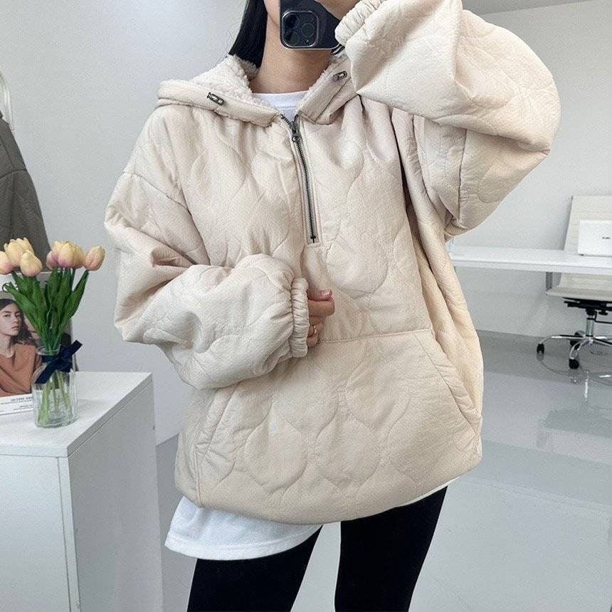 Unisex Dumble Sherpa Hood Quilted Padding Anorak