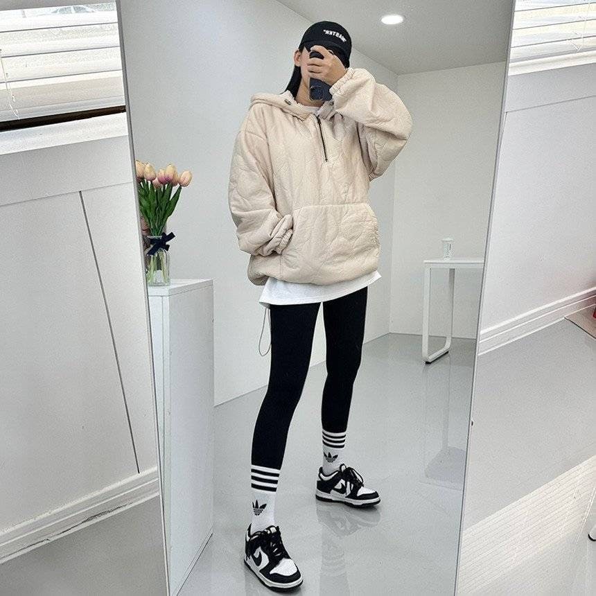 Unisex Dumble Sherpa Hood Quilted Padding Anorak
