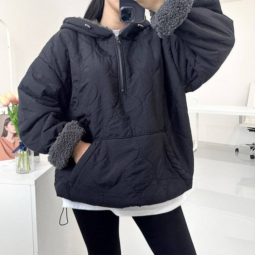 Unisex Dumble Sherpa Hood Quilted Padding Anorak