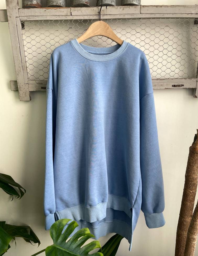 Vintage Pigment Dyed Oversized Sweatshirt | Bio-Washed 100% Cotton Loose Fit Crewneck