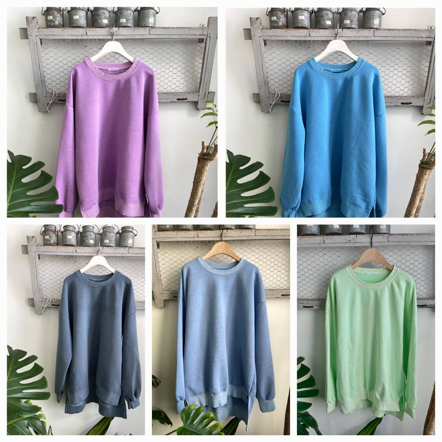 Vintage Pigment Dyed Oversized Sweatshirt | Bio-Washed 100% Cotton Loose Fit Crewneck