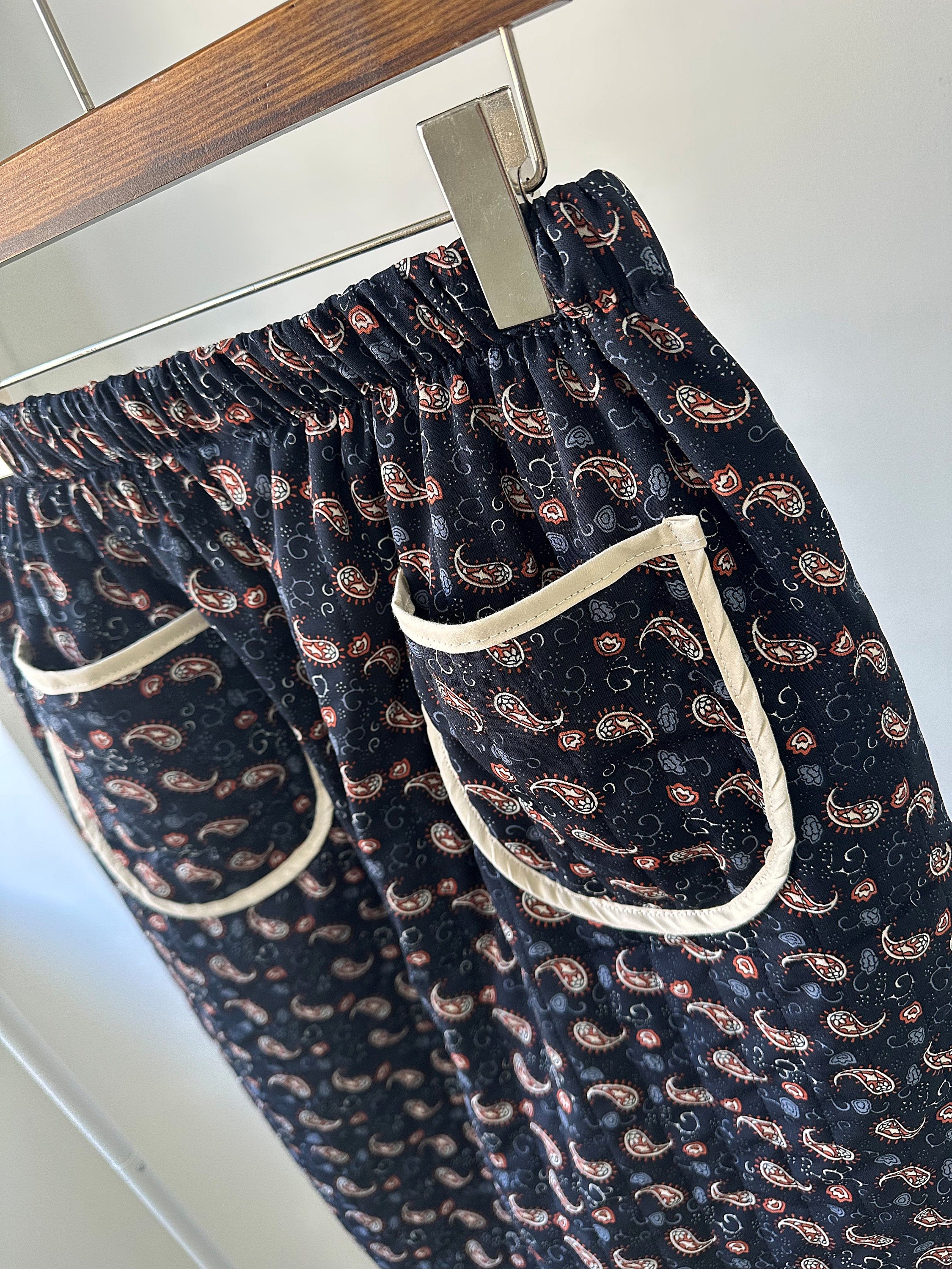 Quilted Padding Baggy fit Paisley Pattern Warm Banding Pants