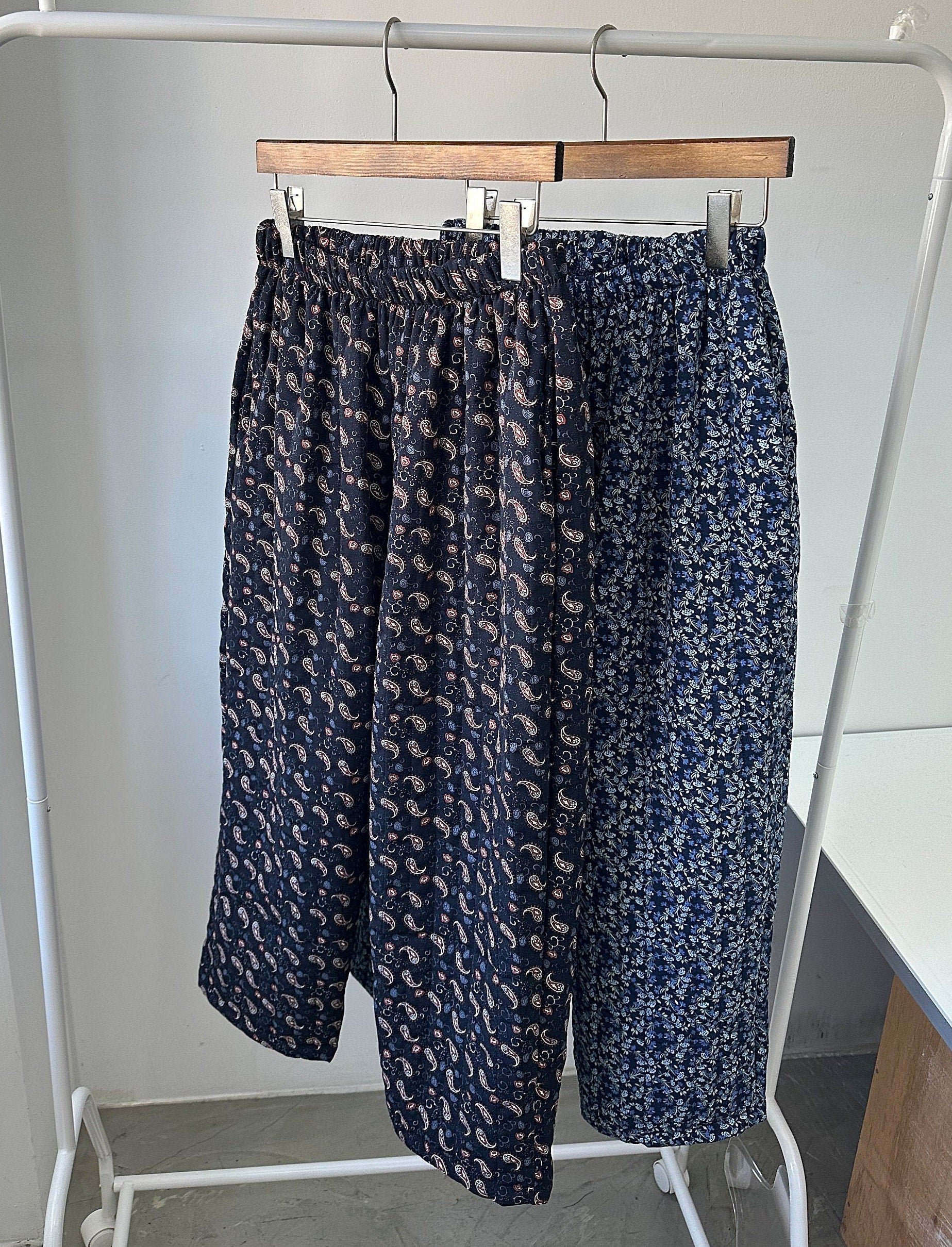 Quilted Padding Baggy fit Paisley Pattern Warm Banding Pants