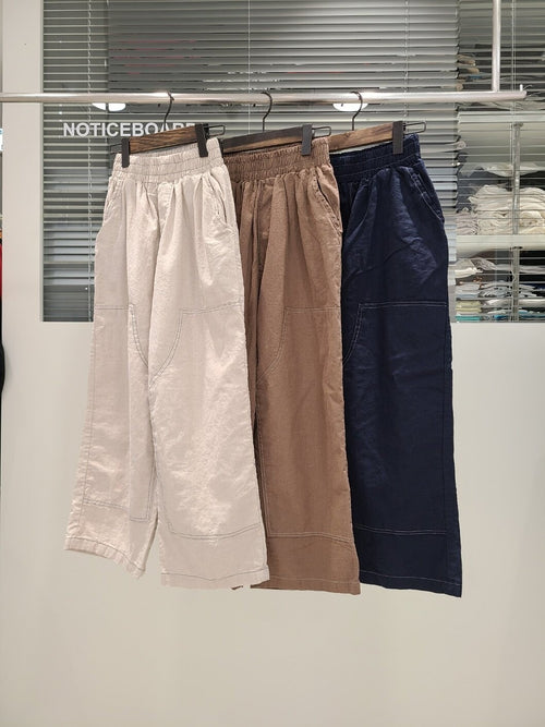 Cotton/Linen Cropped Baggy Wide Leg Pants