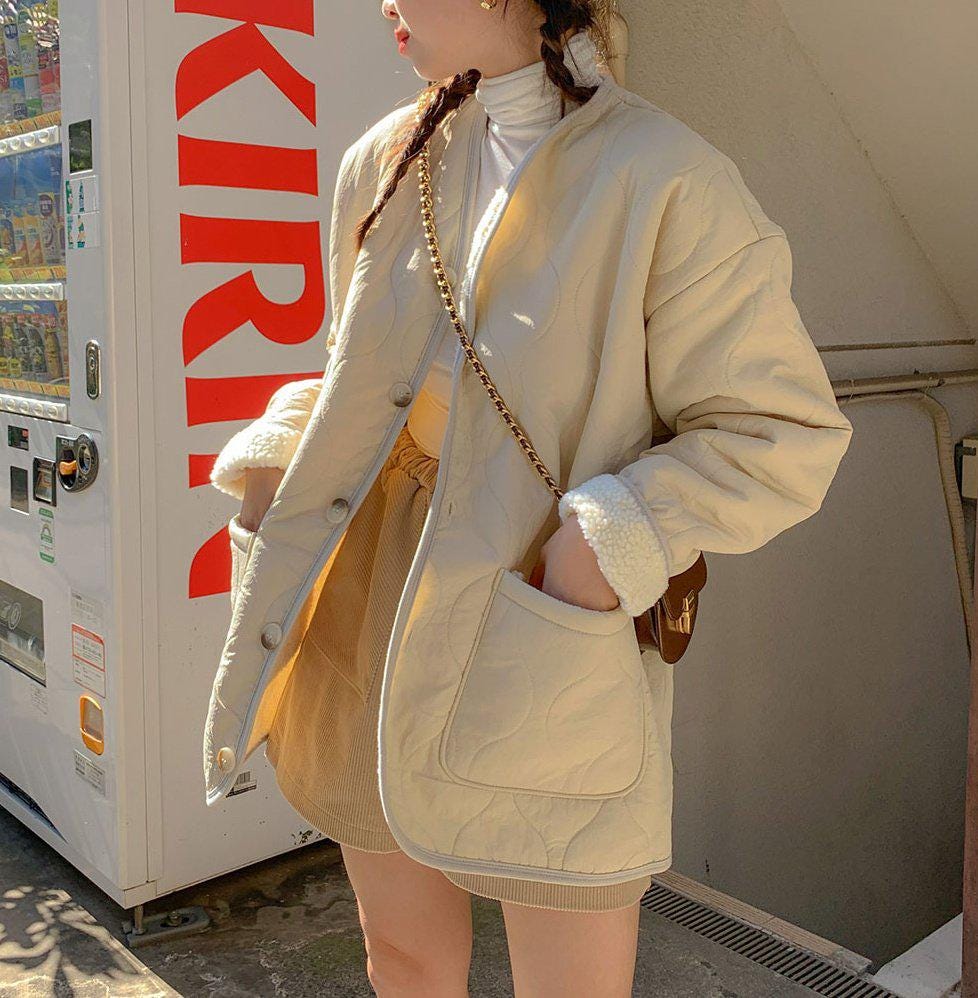 Quilted Dumble Warm Jacket with Big Square Pockets for Winter