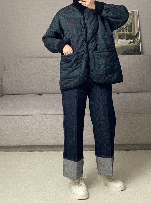 Quilted Dumble Warm Jacket with Big Square Pockets for Winter