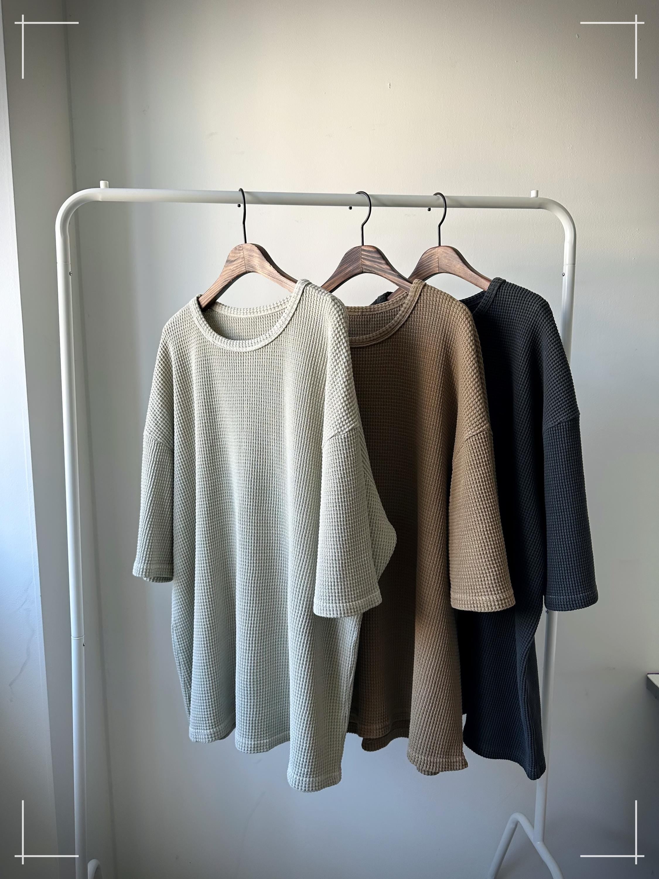 Waffle Texture Cotton Top, Minimalist Oversized T-Shirt, Neutral Everyday Wear