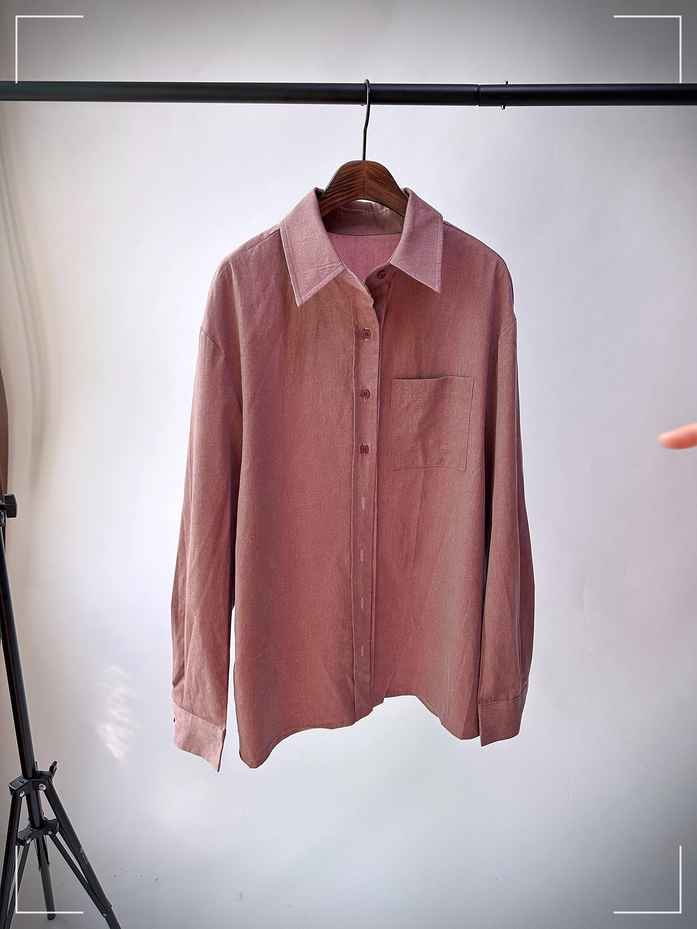 Pigment-Dyed Cotton Blend Shirt | Dusty Rose, Vintage-Inspired Top