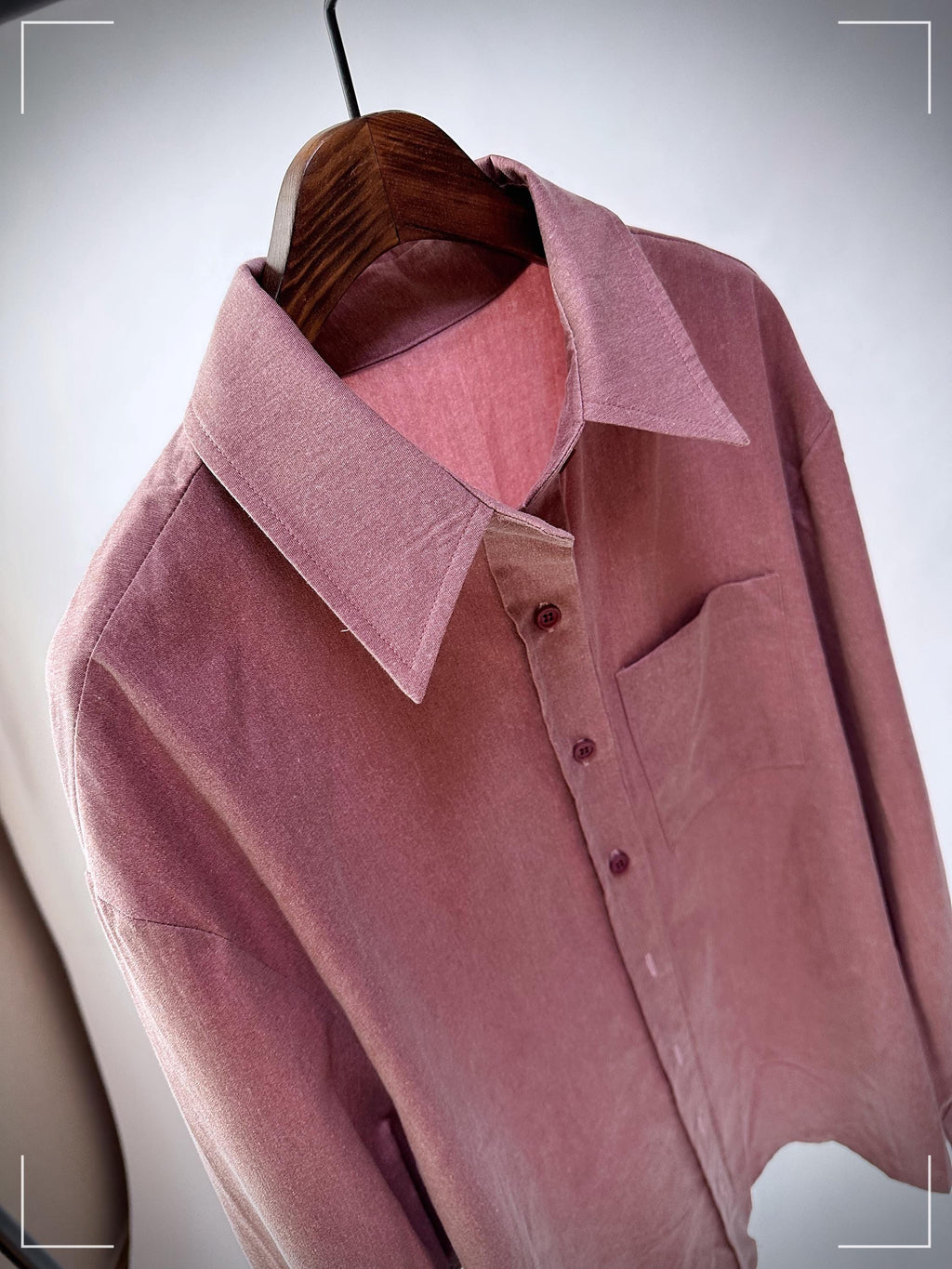 Pigment-Dyed Cotton Blend Shirt | Dusty Rose, Vintage-Inspired Top
