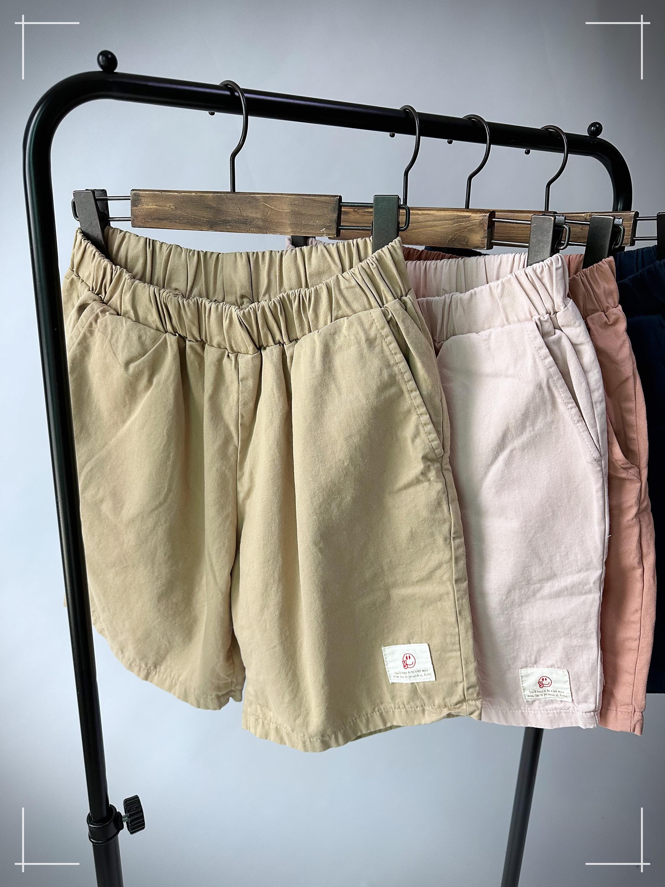 100% Cotton Daily Shorts Mid-Rise Elastic Waist Earth-tone Summer Shorts