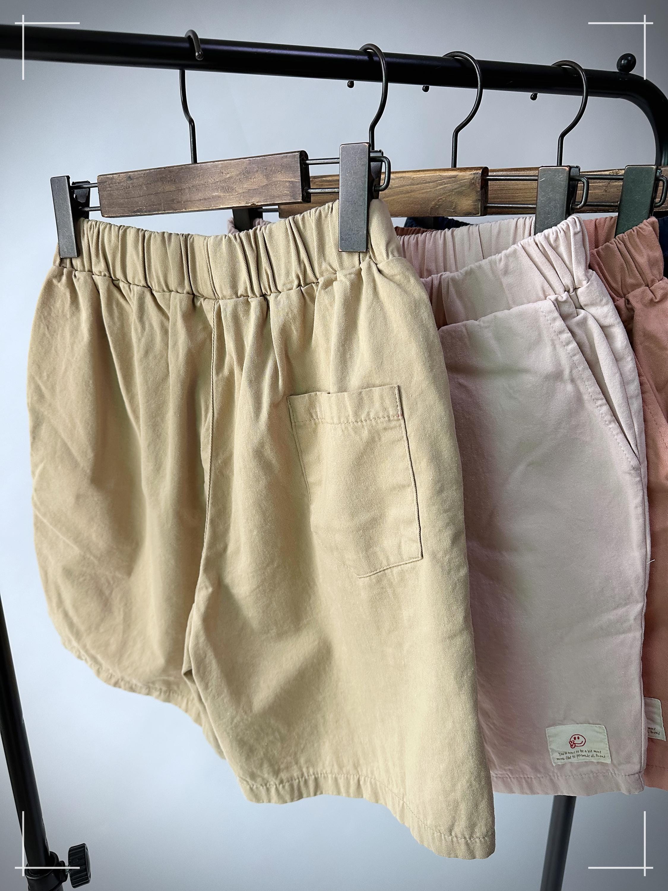 100% Cotton Daily Shorts Mid-Rise Elastic Waist Earth-tone Summer Shorts