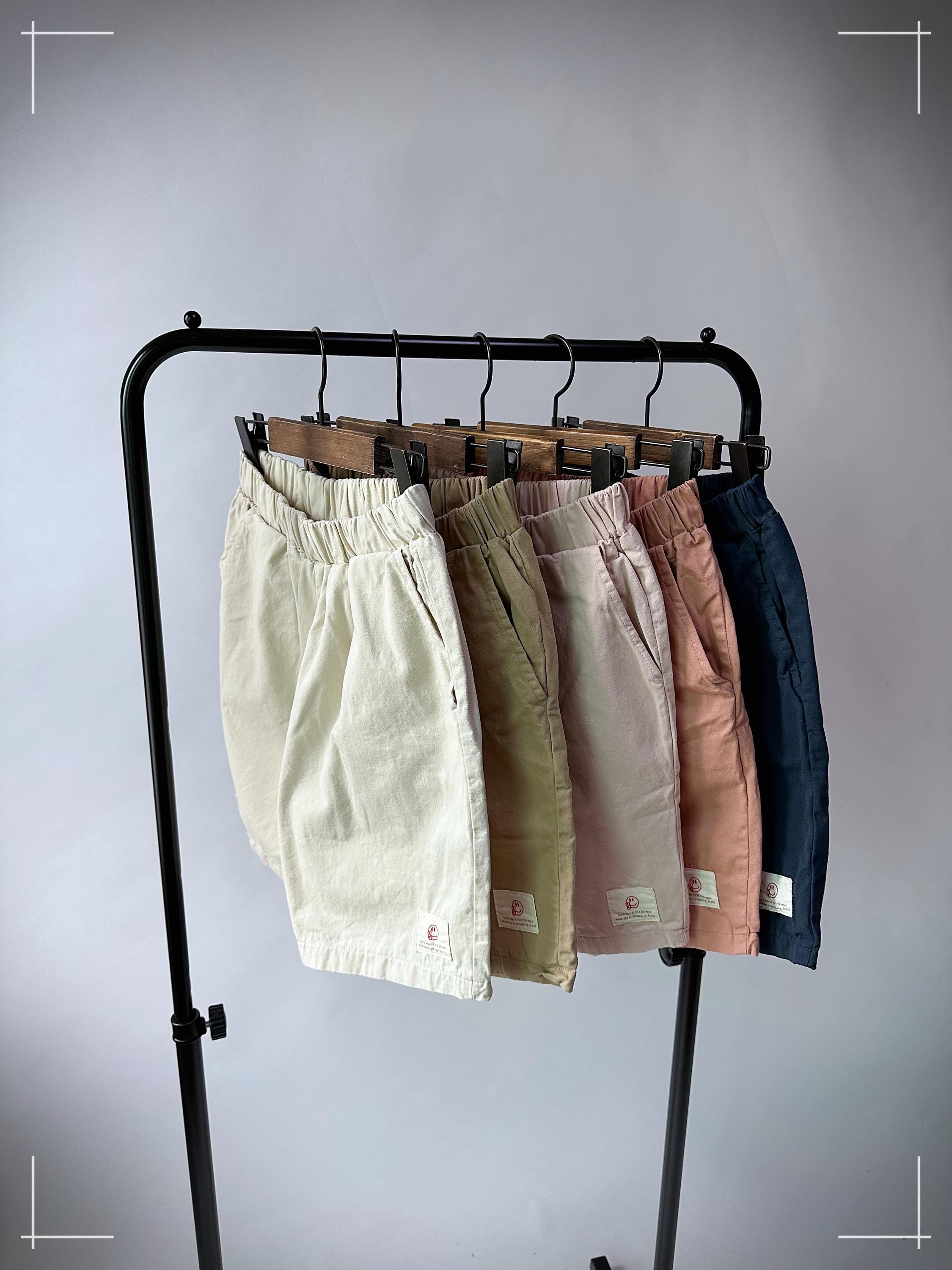 100% Cotton Daily Shorts Mid-Rise Elastic Waist Earth-tone Summer Shorts