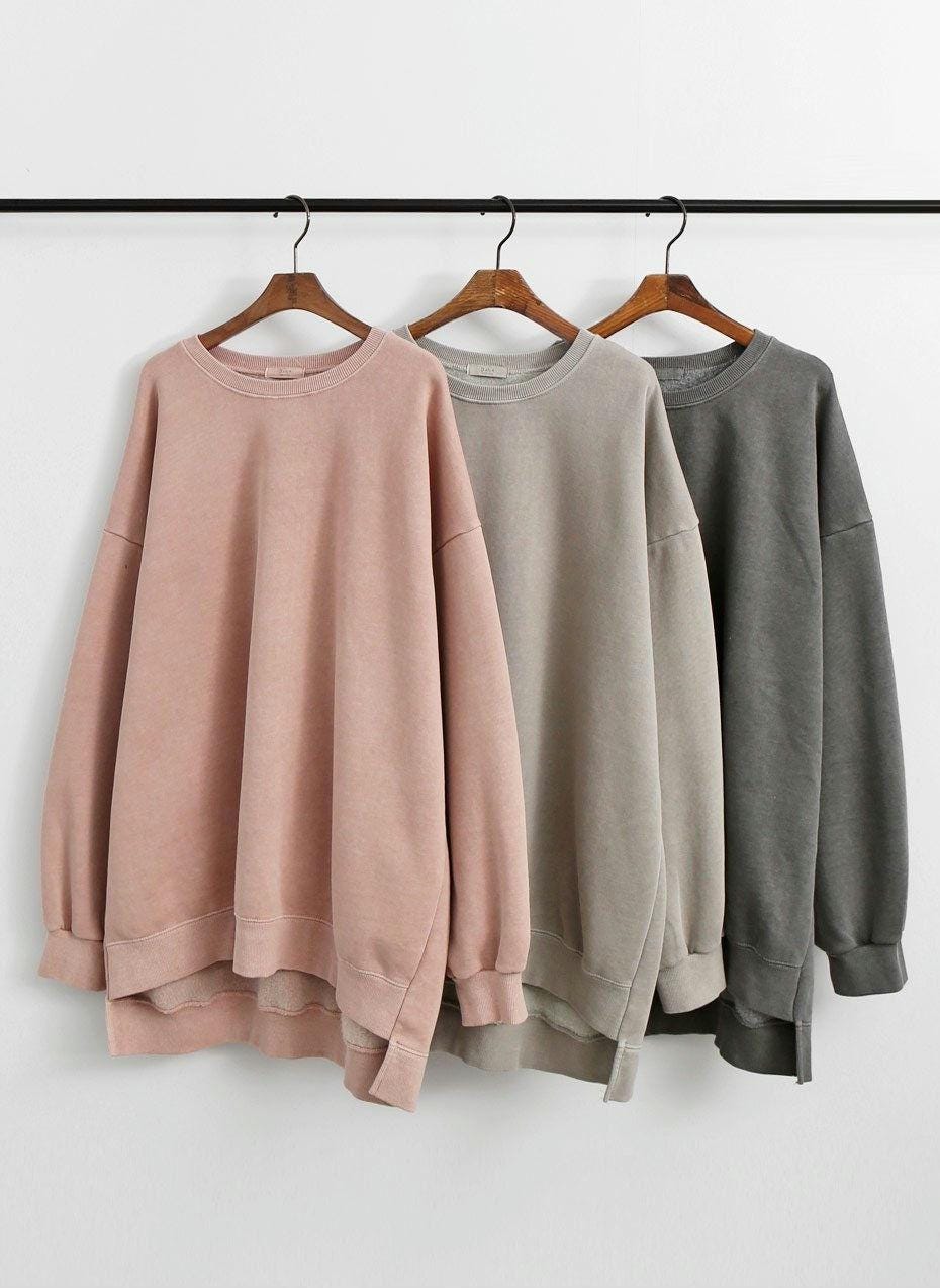 Vintage Pigment Dyed Oversized Sweatshirt | Bio-Washed 100% Cotton Loose Fit Crewneck