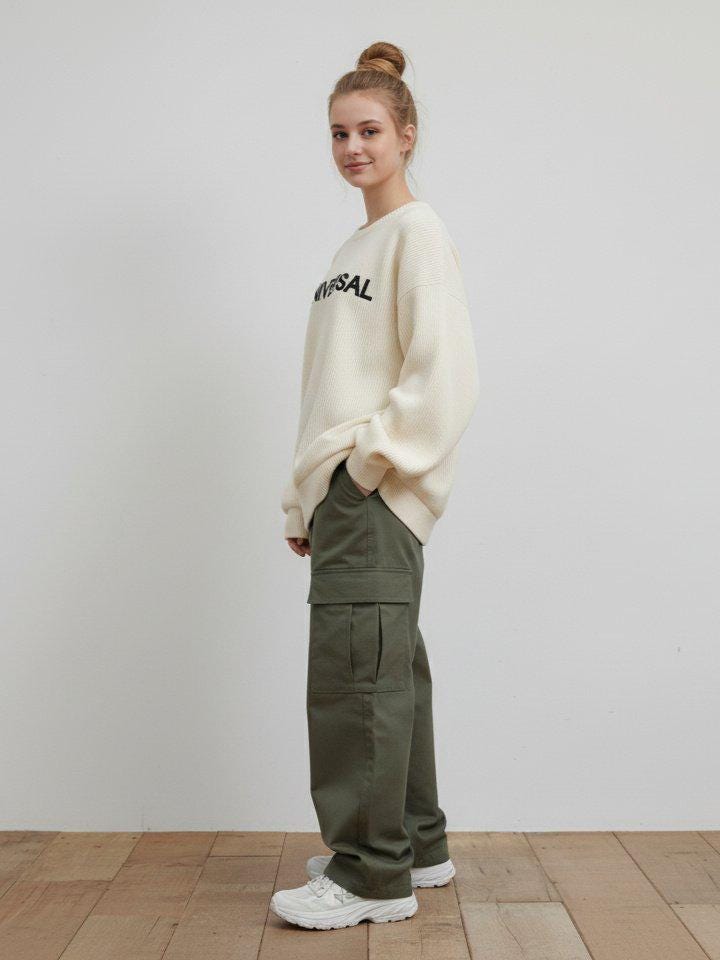 Oversized Knit Sweatshirt, Ribbed Crewneck Sweater, Unisex Cozy Knit Top, Korean Fashion Sweater, Loose Fit Pullover, Free Size | 3 Colors