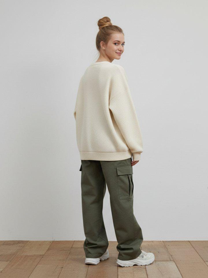 Oversized Knit Sweatshirt, Ribbed Crewneck Sweater, Unisex Cozy Knit Top, Korean Fashion Sweater, Loose Fit Pullover, Free Size | 3 Colors
