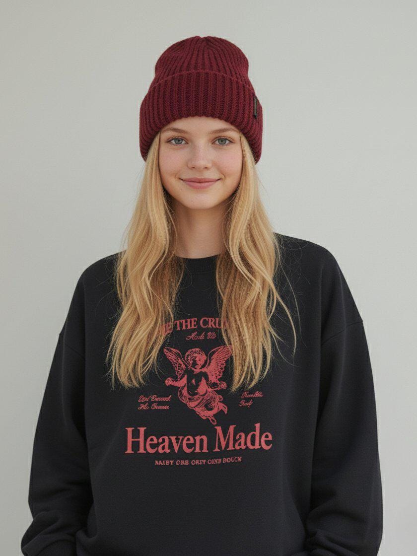 Heaven Made Angel Sweatshirt – Unisex Vintage Graphic Crewneck | Soft Cotton Fleece | Korean Streetwear | Oversized Relaxed Fit | Cute Angel