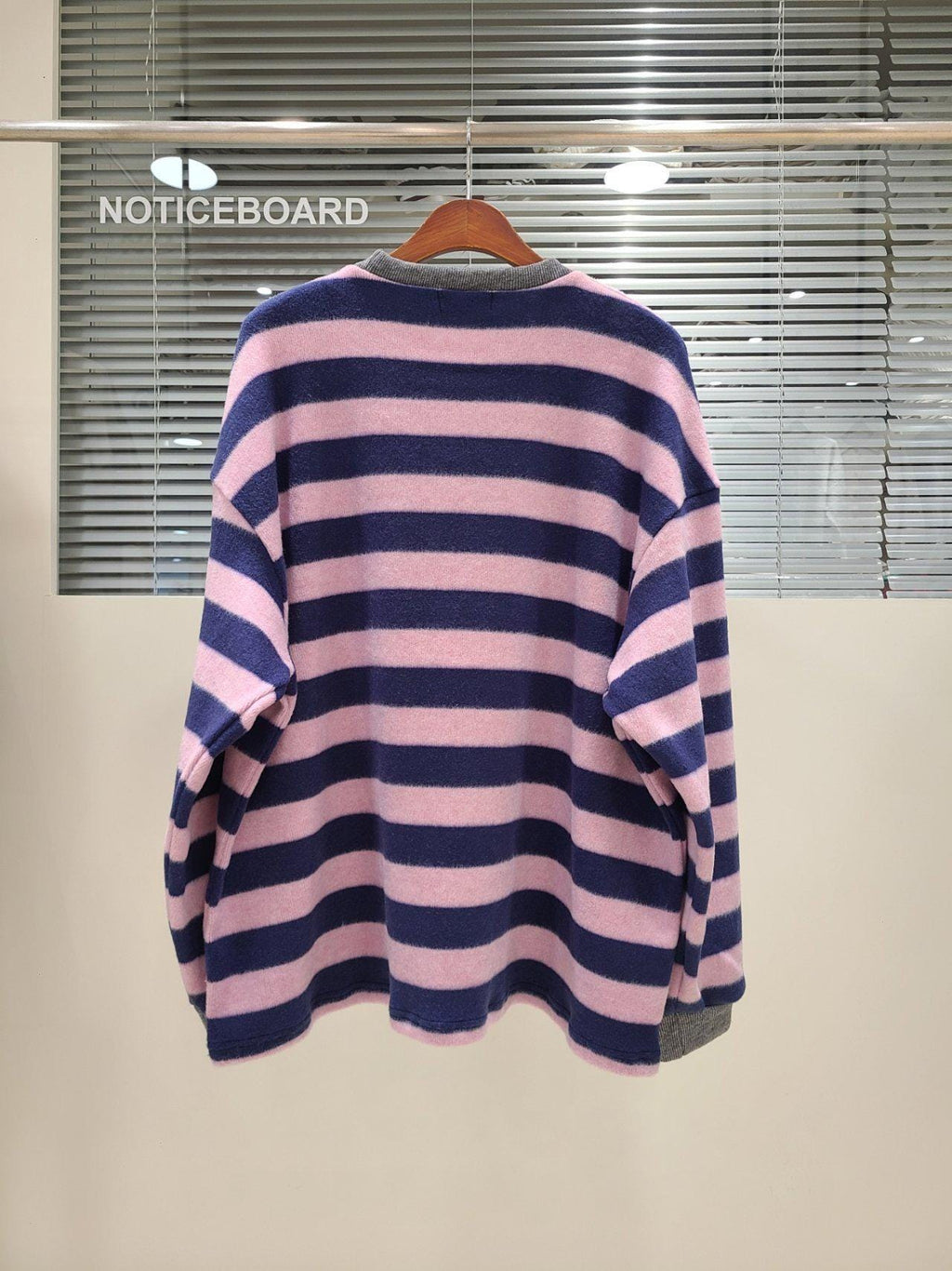 Oversized Fuzzy Knit Striped Sweater, Soft Pullover