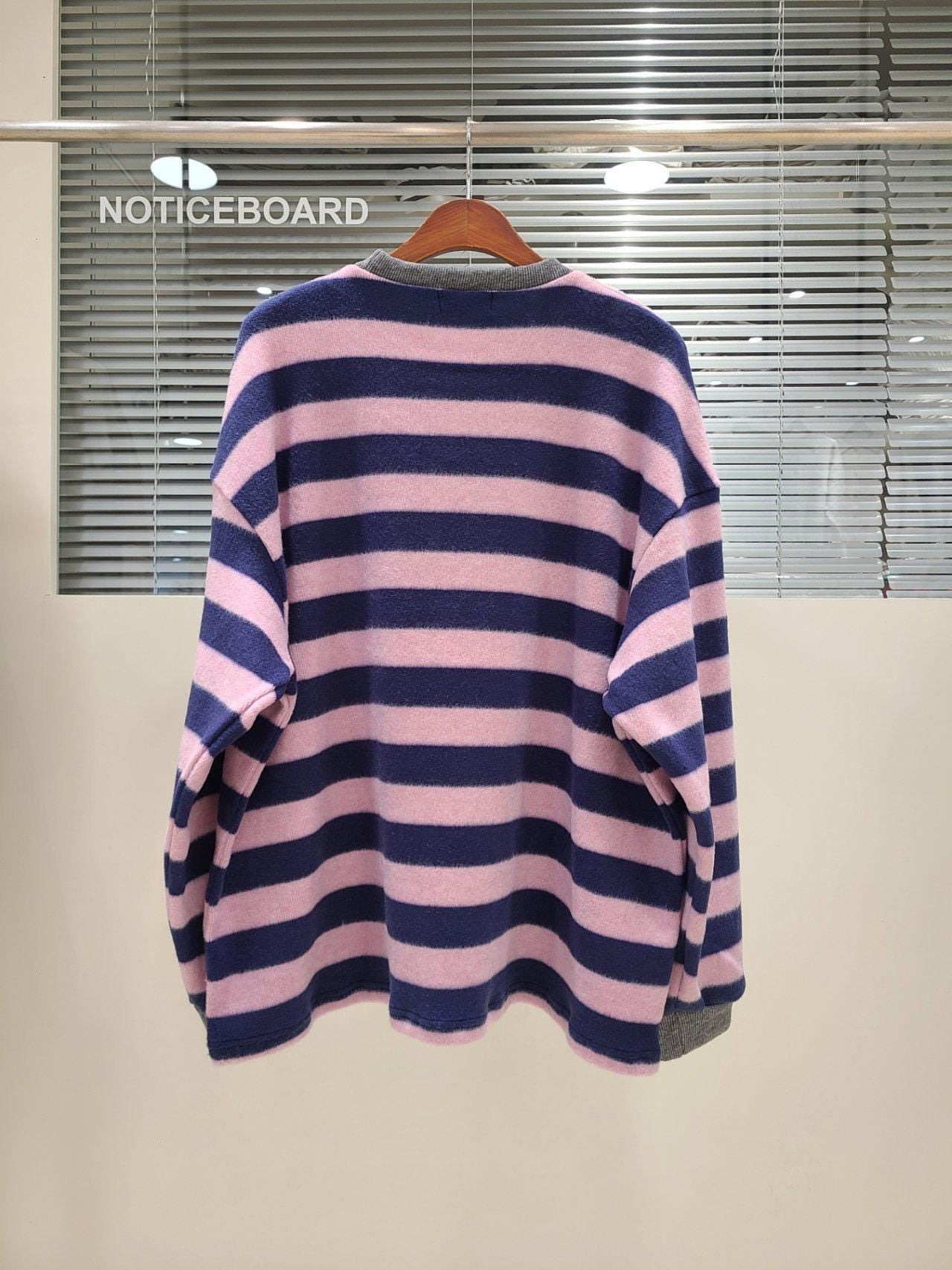 Oversized Fuzzy Knit Striped Sweater, Soft Pullover