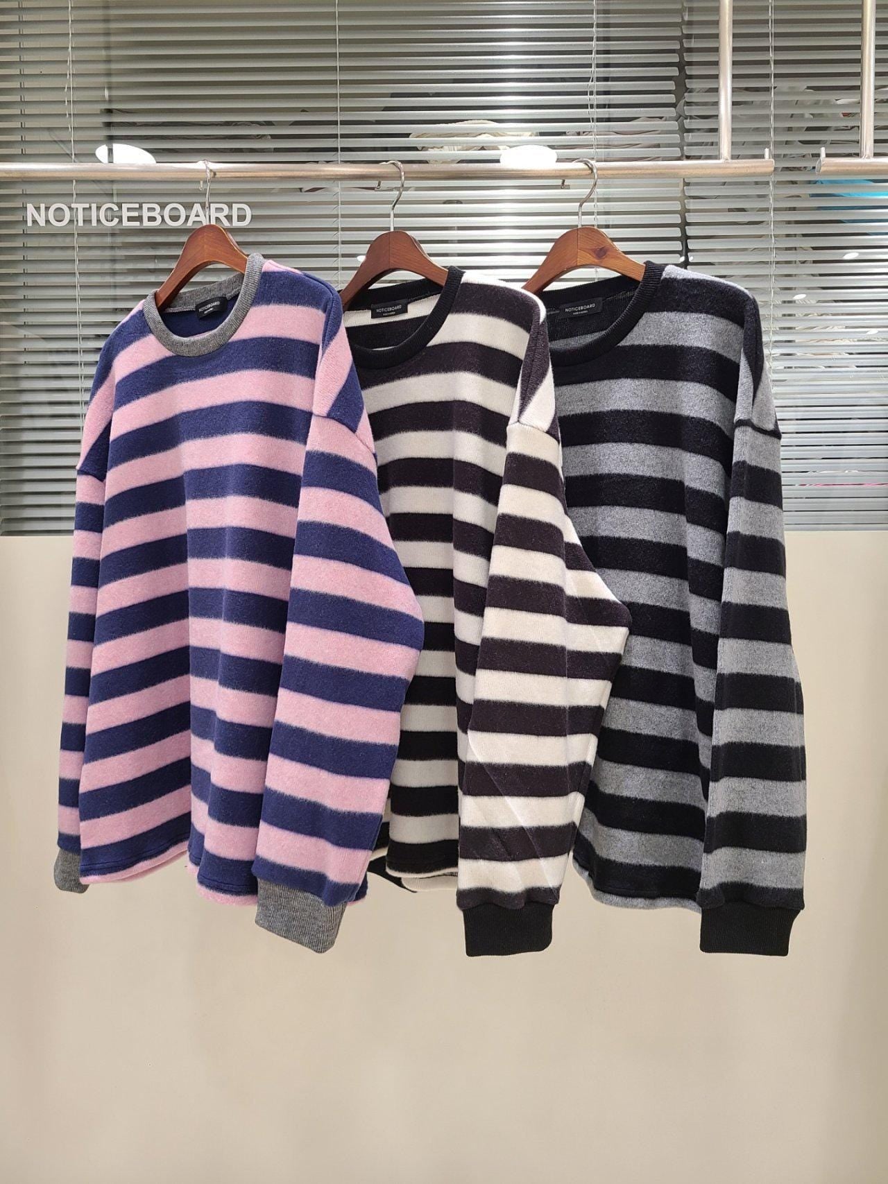 Oversized Fuzzy Knit Striped Sweater, Soft Pullover