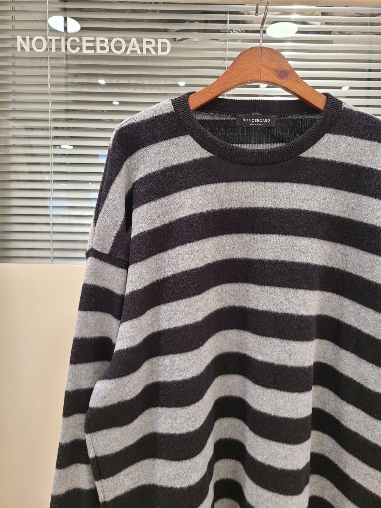 Oversized Fuzzy Knit Striped Sweater, Soft Pullover