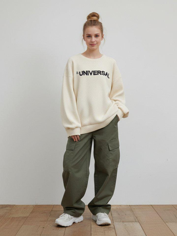 Oversized Knit Sweatshirt, Ribbed Crewneck Sweater, Unisex Cozy Knit Top, Korean Fashion Sweater, Loose Fit Pullover, Free Size | 3 Colors