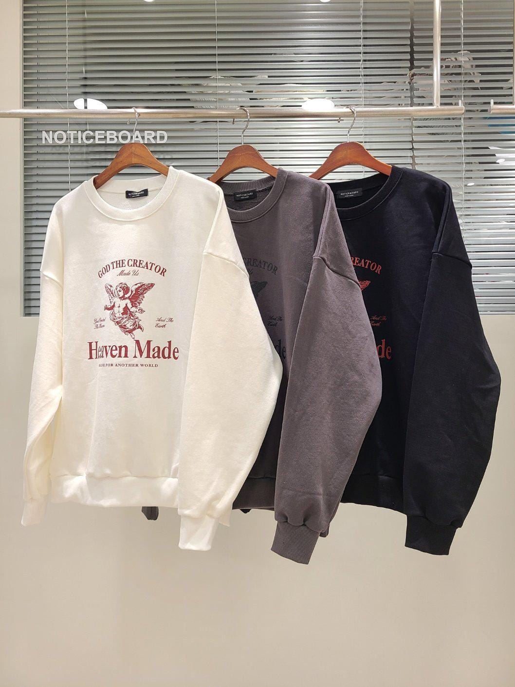 Heaven Made Angel Sweatshirt – Unisex Vintage Graphic Crewneck | Soft Cotton Fleece | Korean Streetwear | Oversized Relaxed Fit | Cute Angel