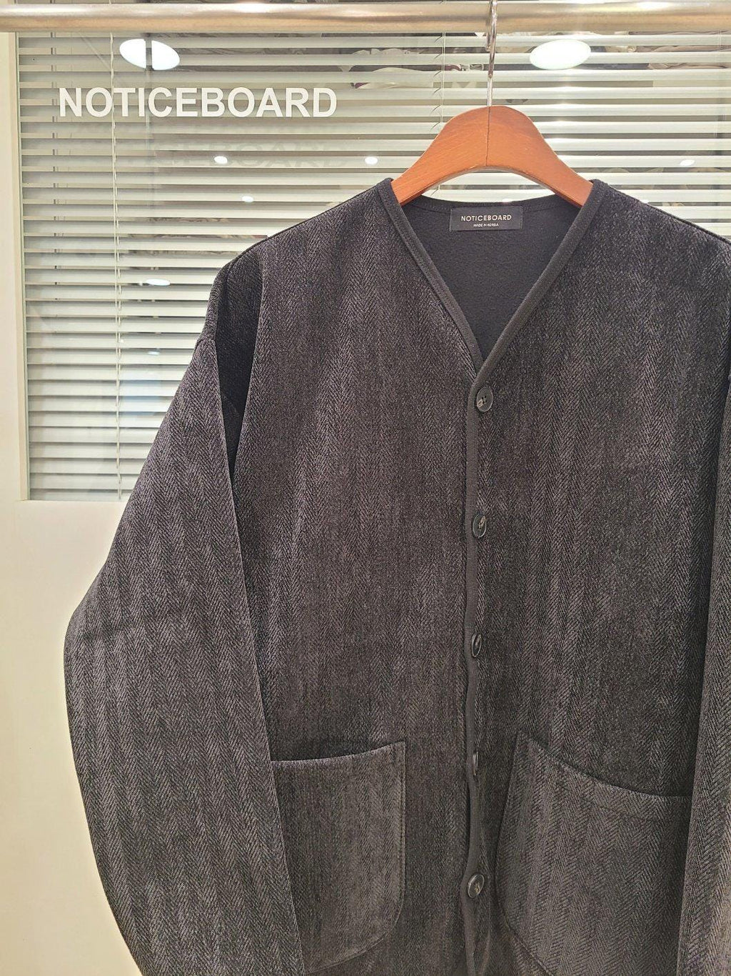 Herringbone Inner Jacket, Collarless Button Layering Outerwear, Boho Style Beige Polyester